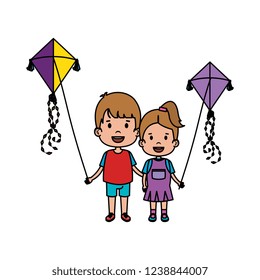 kids couple with kite flying
