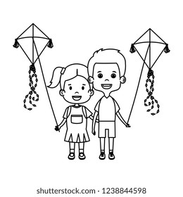 kids couple with kite flying