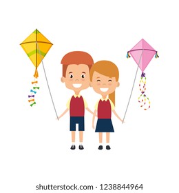 kids couple with kite flying