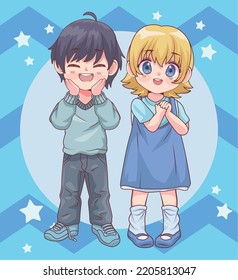 kids couple with stars characters
