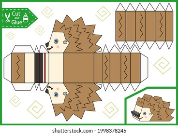 Kids Craft 3d Paper Game. Cut And Glue Hedgehog. Worksheet And Activity Page For Children. Cutout Cartoon Toy Animal Puzzle. Vector Illustration.