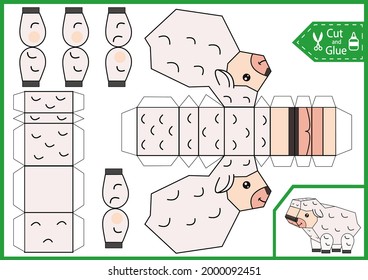 Kids Craft 3d Paper Game. Cut And Glue Activity Page. Children Worksheet. Cutout Cartoon Toy Sheep. Animal Puzzle. Vector Illustration.