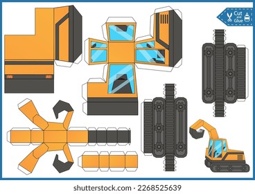 Kinderhandwerkliches Spiel. Aktivitätsseite schneiden und Leimpapier 3d Ausgraben. Druckvorlage für Drucksachen aus dem Papiererbe. DIY Geburtstag Bau Autos Dekor.