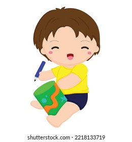 Kids Crafting and Painting Illustration Vector Clipart
