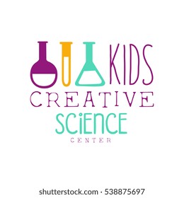 Kids Creative Class Template Promotional Logo With Test Tubes Symbols Of Science and Creativity