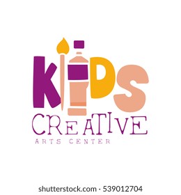 Kids Creative Class Template Promotional Logo With Painting Tools, Symbols Of Art and Creativity