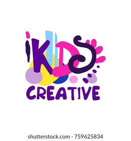 Kids creative colorful logo design, hand drawn labels and badges for kids club, center, school, art studio, toys shop and any other childrens projects vector illustration