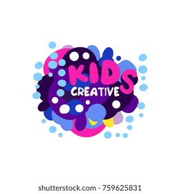 Kids creative logo design, colorful hand drawn badges for kids club, center, school, art studio, toys shop and any other childrens projects vector illustration