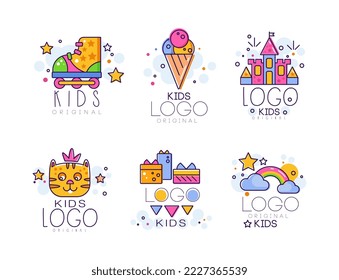 Kids creative logo design set. Art class, creative studio, kids center hand drawn vector Illustration isolated on white vector illustration