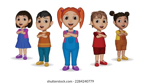 kids with cross hands in a line