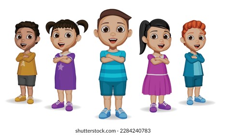 kids with cross hands in a line