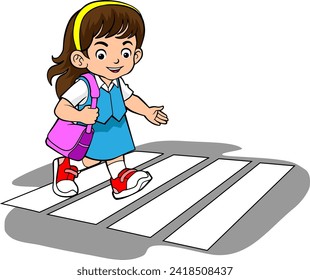 kids crossing road  vector illustration isolated on white background