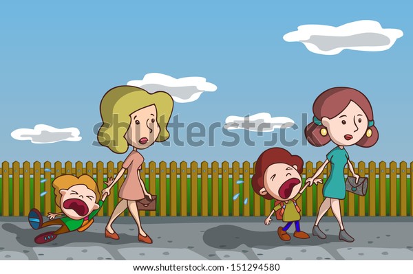 Kids Crying Going School Vector Illustration : Image Vectorielle De ...