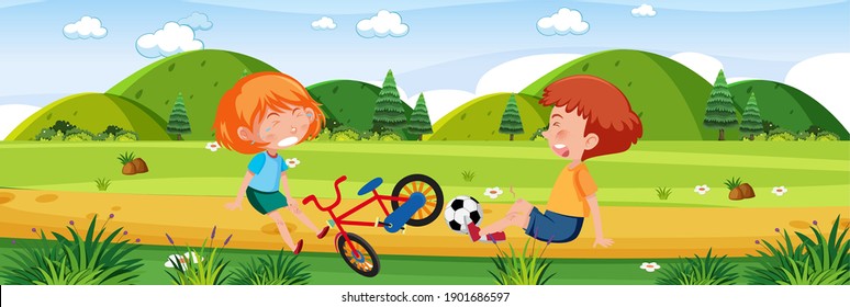 Kids crying in outdoor scene illustration