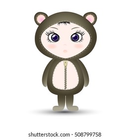 Kids in cute bear costumes. Vector illustration.