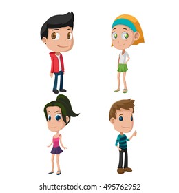 Kids Cute Cartoon Character Set Vector