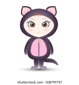 Kids in cute cat costumes. Vector illustration.