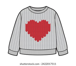 Kids cute knitted sweater with heart.