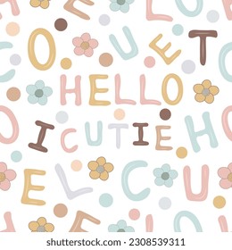 Kids cute letter and elements seamless pattern, cute man repeat paper. Children background. Delicate repeat print. Textile design