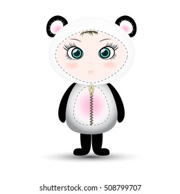 Kids in cute panda costumes. Vector illustration.