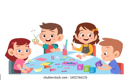 kids cutting color paper with scissors