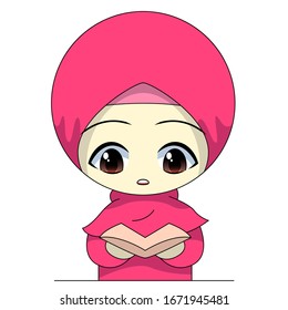 tira cómica de niños musulmanes. actividad de diversión diaria. Vector - feliz personaje de caricatura femenino. ilustración