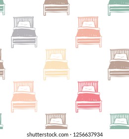 Kids daily routine cartoon seamless pattern with bed. Cute modern flat vector illustration on white background