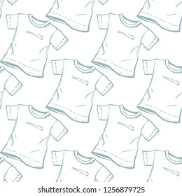 Kids daily routine cartoon seamless pattern with white t-shirt. Cute modern vector illustration on white background.
