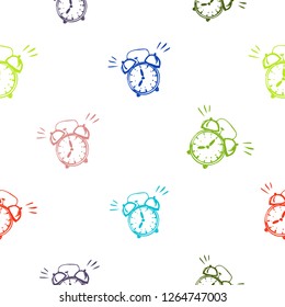 Kids daily routine cartoon seamless pattern with alarm. Cute modern flat vector illustration on white background