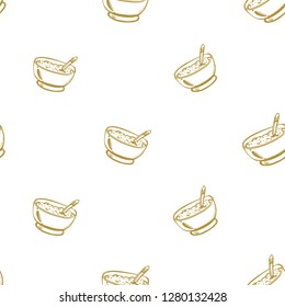 Kids daily routine cartoon seamless pattern with meal. Cute modern flat vector illustration on white background