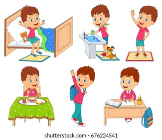 kids daily routine, illustration,vector