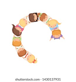 Kids Dancing in Circle Holding Hands, Cute Preschool Boys and Girls Playing Together, Top View Cartoon Vector Illustration