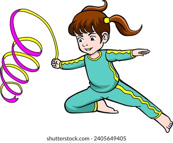 Kids Dancing Gymnastics Ribbon vector illustration