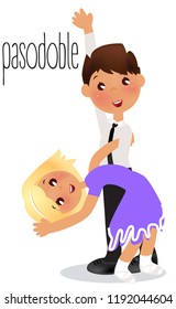 Kids dancing Pasodoble. Vector illustration Ballroom dance school.  