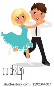 Kids dancing Quickstep. Vector illustration Ballroom dance school.  