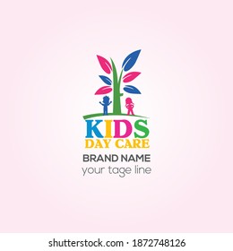 Kids Day Care vector logo design, Kids Pre School Center creative logo style 