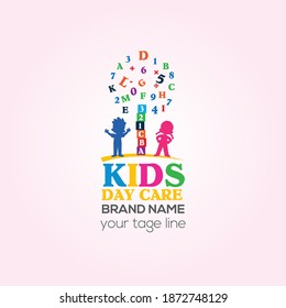 Kids Day Care Vector Logo Design, Kids Pre School Center Creative Logo Style 