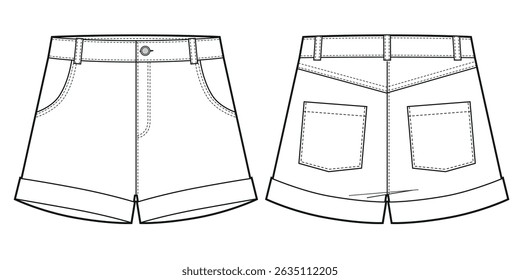 Crianças jeans jeans shorts esboço