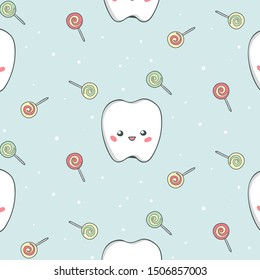 Kids dental blue cute pattern and lollipops