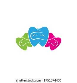 Kids Dental Logo with Colorful Ninja Shaped Tooth Cartoon Character