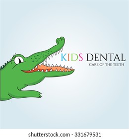 Kids dental logo. Concept with crocodile. Children's stomatology.Pediatric dentistry. Stock vector