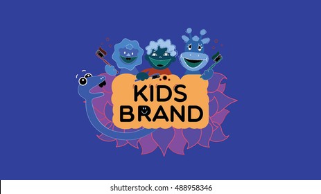Kids dental vector logo template. Dentist brand identity. Kids' tooth paste label