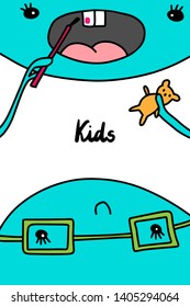 Kids dentistry hand drawn vector illustration. Cartoon minimalism style. Milk teeth treatment