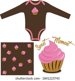kids design cup cake bear with bow tie cartoon icon design white background vector illustration and coverall