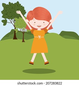 Kids design over landscape background, vector illustration