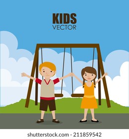 Kids design over landscape background, vector illustration