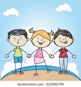 Kids design over landscape background, vector illustration 