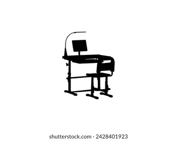 Kids Desk and Chair Silhouette. Kids Desk and Chair Vector Design.