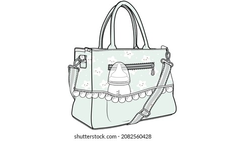 Kids diapper bag in mint AOP and frill