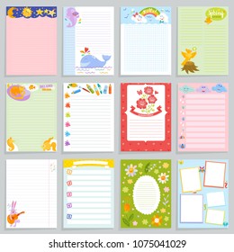 Kids diary vector childish notebook blank and childly page template of children book for notes or memo illustration set of childs organizer to write dreams background